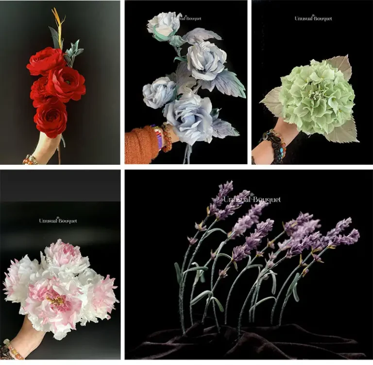 Fiori eleganti per sposa in seta somebana fatti a mano da Jessica Ciaffarini