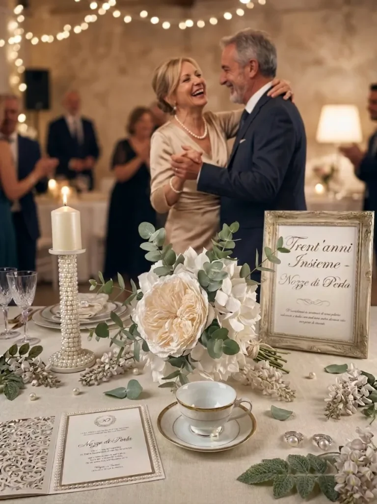 Bouquet di ortensie di carta bianche e rose inglesi per le nozze di perla - 30 anni matrimonio